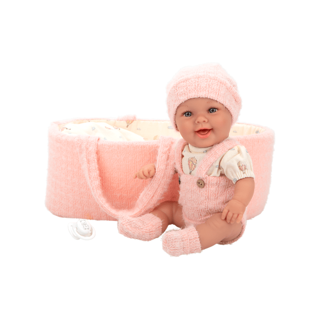 Arias kūdikėlis lėlė rožinėje nešyklėje, mergaitė, 33 cm