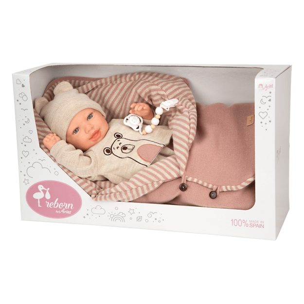 Arias Reborn lėlė kūdikėlis su smėlio spalvos rūbeliais, 45 cm 6