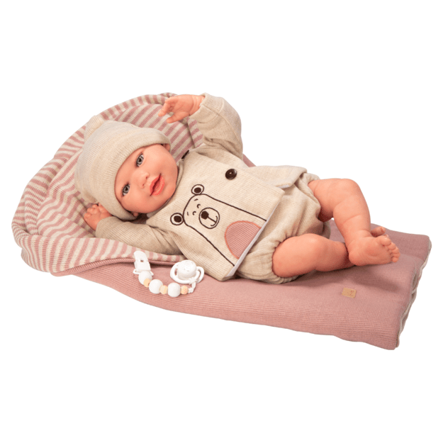 Arias Reborn lėlė kūdikėlis su smėlio spalvos rūbeliais, 45 cm 8