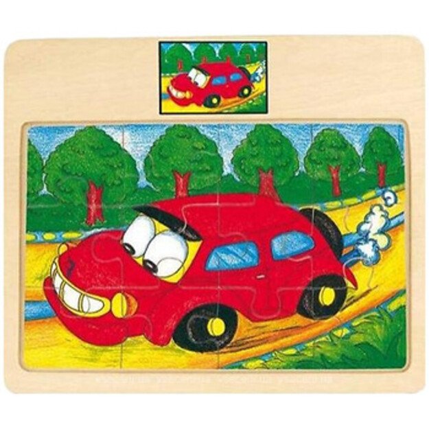 Bino Medinė dėlionė raudona mašina, 2+