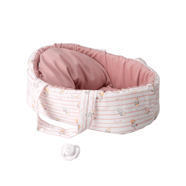 Arias kūdikėlis rožinėje nešyklėje su meškiukais, 26 cm