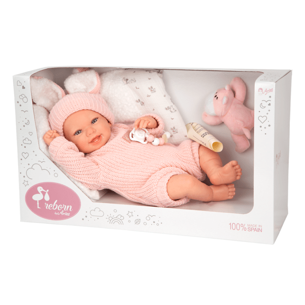 Arias Reborn lėlė kūdikėlis rožiniais rūbeliais, Lucia, 45 cm 10