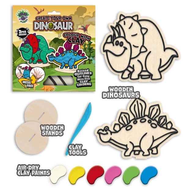 Splat Planet kūrybinis modelino rinkinys su mediniais Dinozaurais 2